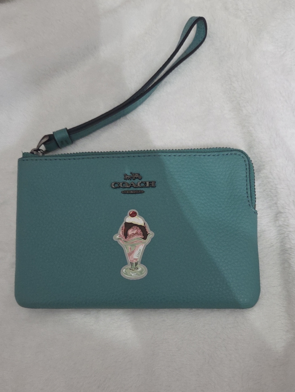 Coach Teal Leather Wristlet with Sundae Motif